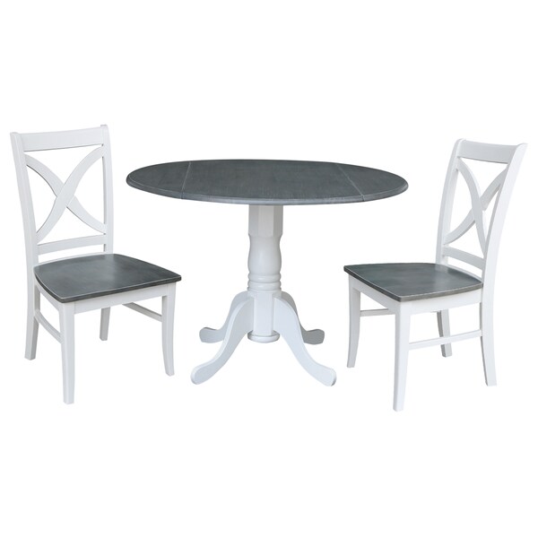 International Concepts Round 42 in. Dual Drop Leaf Dining Table with 2 X-back Chairs - 3 Piece Dining Set, 42 in W, Wood K05-42DP-C14P - main